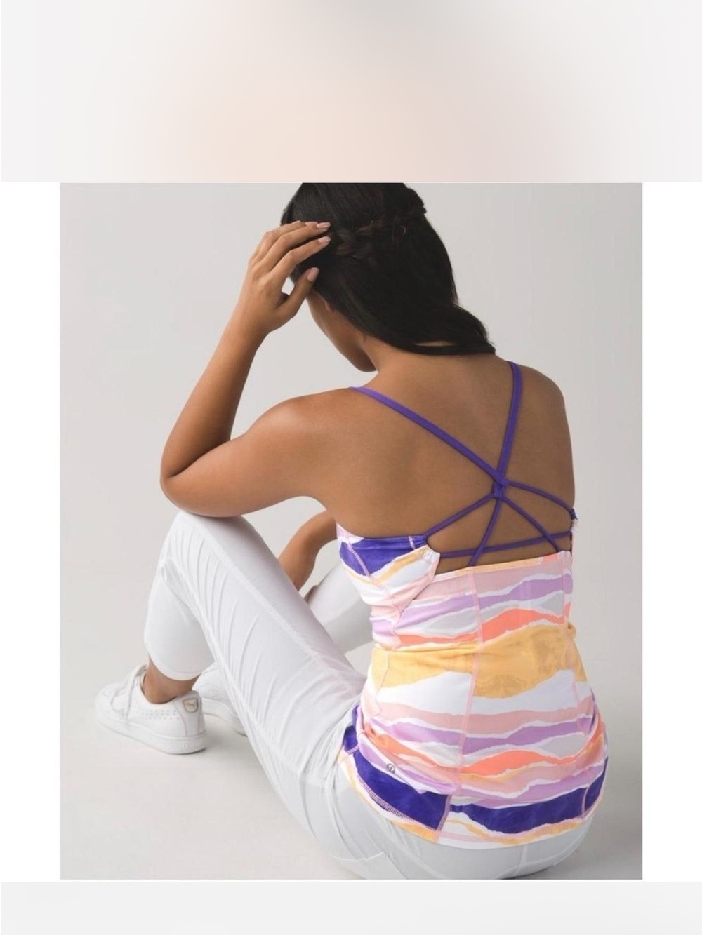 Lululemon dancing warrior multicolor striped criss cross strappy tank 10